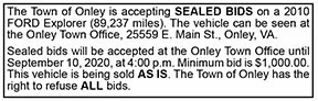 Onley Sealed Bids for Ford Explorer 8.14
