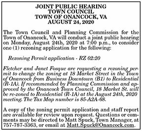 Town of Onancock Joint Public Hearing Meeting Notice 8.14