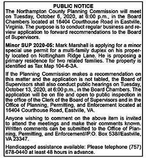 Northampton County Planning Commission Public Notice 9.18, 9.25
