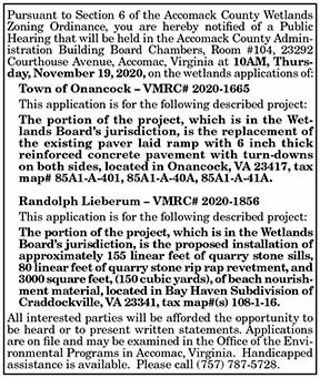 Accomack County Wetlands Board Public Hearing 10.30, 11.6