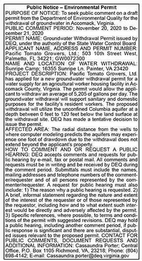 Sunripe Camp Environmental Permit Public Notice 11.20