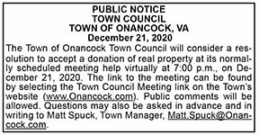 TOWN OF ONANCOCK Notice for Donation of Land 12.18