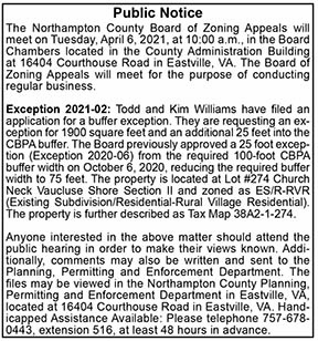 Northampton County Board of Zoning Appeals Public Notice 3.19, 3.26