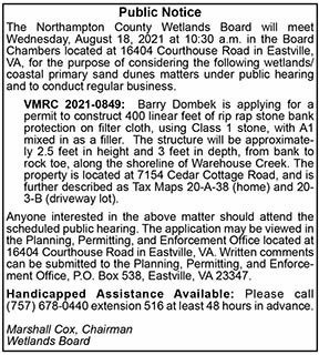 Northampton County Wetlands Board Public Notice Dombek 7.30, 8.6