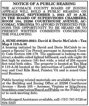Accomack County Board of Zoning Appeals Public Hearing 8.13, 8.20