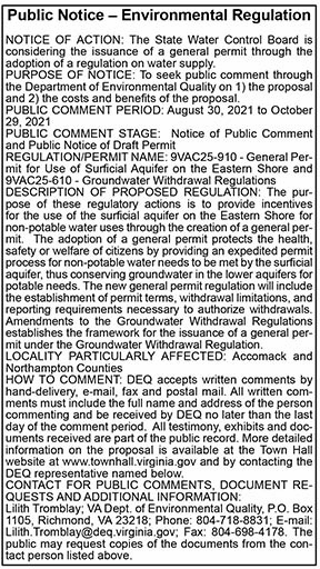 DEQ Public Notice Environmental Regulation 8.27