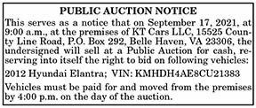 KT Cars LLC Auction 9.10