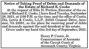 Proof of Debts and Demands of the Estate of Richard E. Cooke 9.10
