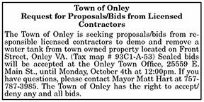 Town of Onley Requests for Proposals and Bids From Licensed Contractors 9.17