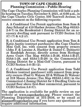 Town of Cape Charles Planning Commission Public Hearing 10.29, 11.5