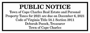 Cape Charles Taxes Due Dec. 6 11.19, 11.26