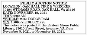 Oak Hall Tire and Wrecker Public Auction 11.12