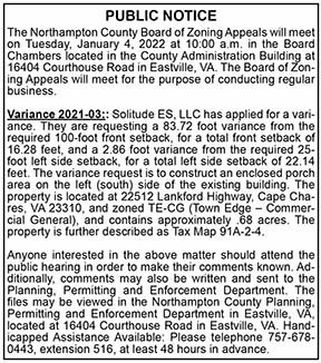 Northampton County Board of Zoning Appeals Public Notice 12.17, 12.24