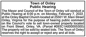 Town of Onley Public Hearing 1.21, 1.28