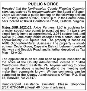 Northampton County Planning Commission Public Notice About Petition by Axios Partners 2.18, 2.25