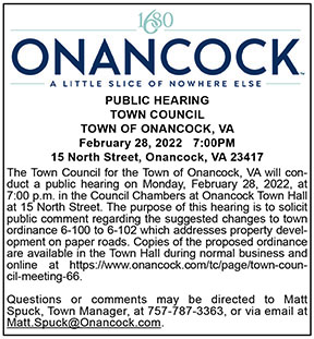 Town Council for the Town of Onancock Public Hearing on Town Ordinance 6.100 to 6.102 2.11