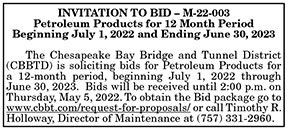 Invitation to Bid on Petroleum Products for the Chesapeake Bay Bridge and Tunnel District 4.1