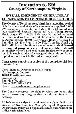 County of Northampton Invitation to Bid Installation of Emergency Generator 4.15