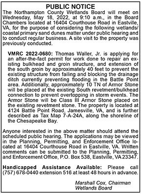 Northampton County Wetlands Board Public Notice 4.29, 5.6