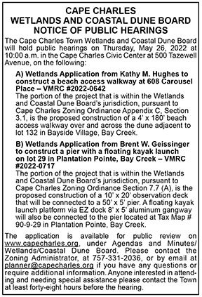 Cape Charles Wetlands and Coastal Dune Board Notice of Public Hearings 5.6, 5.13