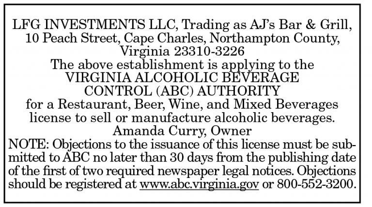 AJ’s Bar & Grill ABC License 6.10, 6.17