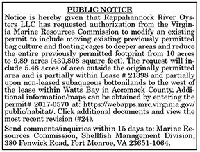 VMRC Public Notice for Rappahannock River Oysters LLC 6.17