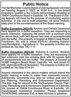 Northampton County Board of Zoning Appeals Public Notice 7.15, 7.22