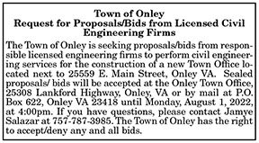 Town of Onley RFP from Licensed Civil Engineering Firms 7.22