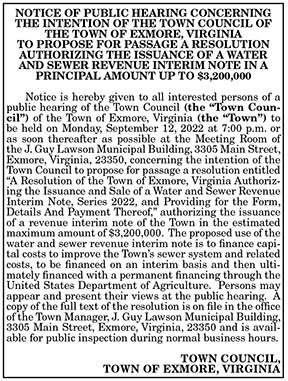 Town of Exmore Water and Sewer Public Hearing 8.19, 8.26